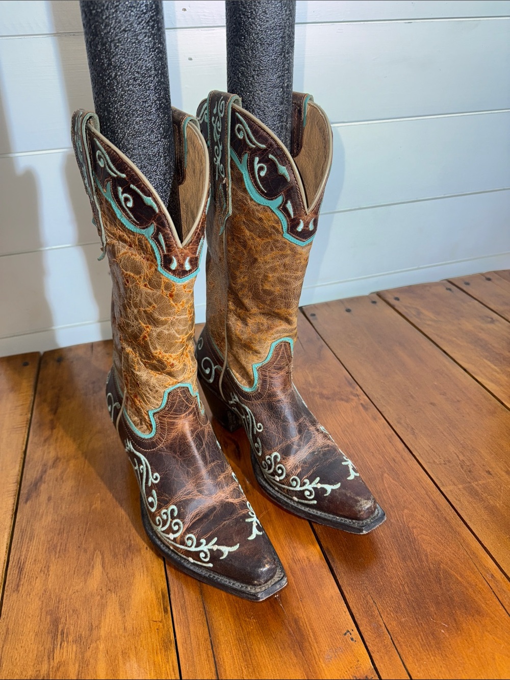 Women's Sterling River Brown Leather Western Boots with Turquoise Stitching